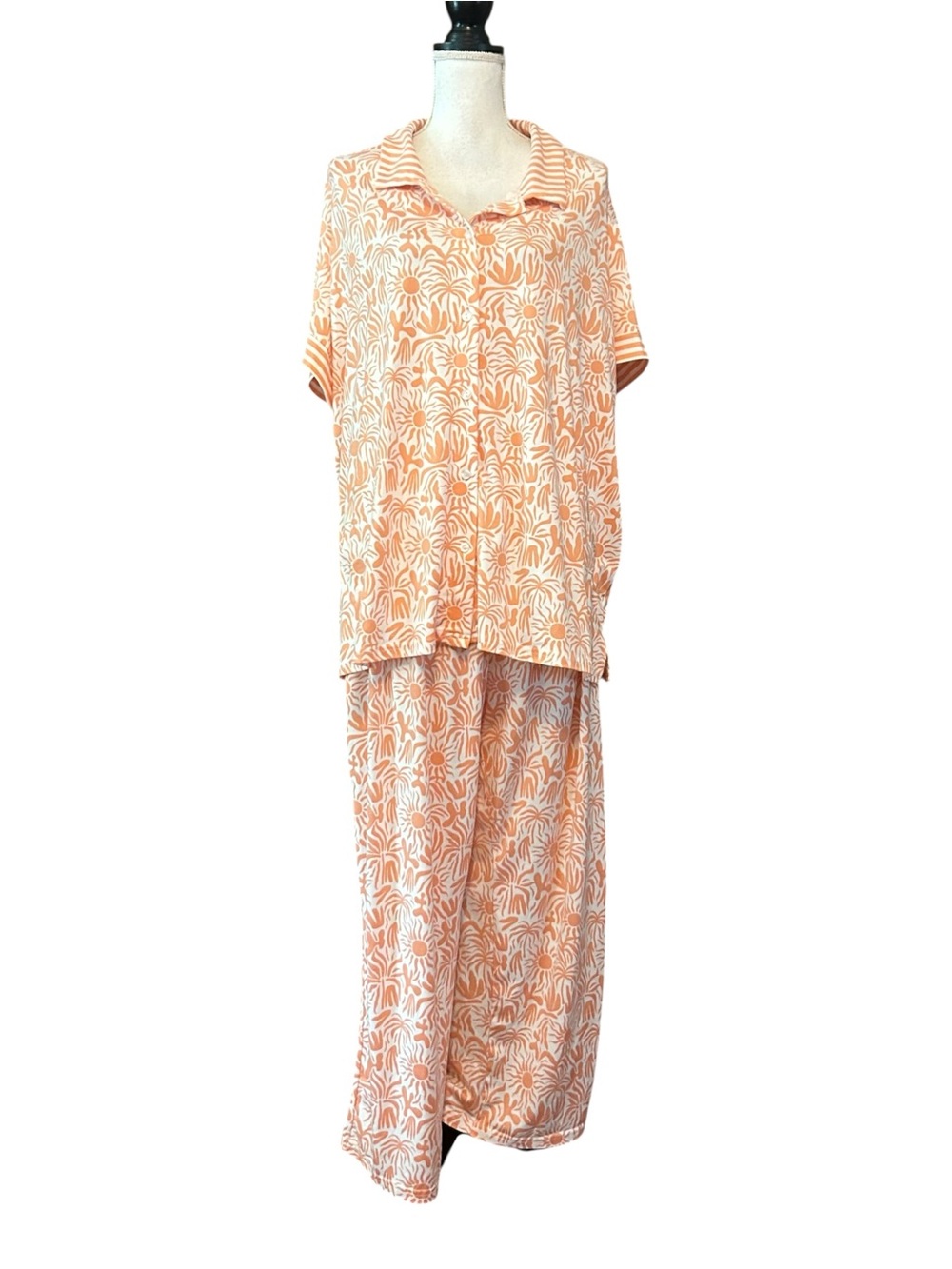 MUK LUKS Pet Cloud Knit Collared Top and Crop Pant PJ Set SZ 2X in Sunset Scene